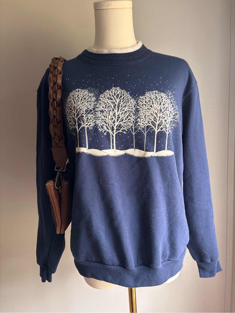Vintage Morning Sun- navy mock neck sweatshirt